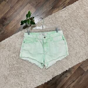 Abercrombie & Fitch Size 6 Green Acid Wash Raw Frayed Hem Mid-Rise Shorts
